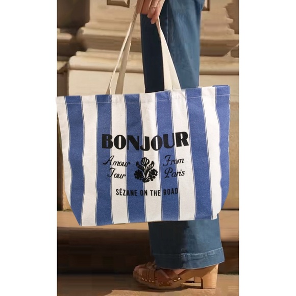 SÉZANE • Blue Striped BonJour Shopper Tote Bag - Picture 2 of 6